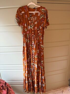 Rusty Brown Floral Button-Front Maxi Dress
